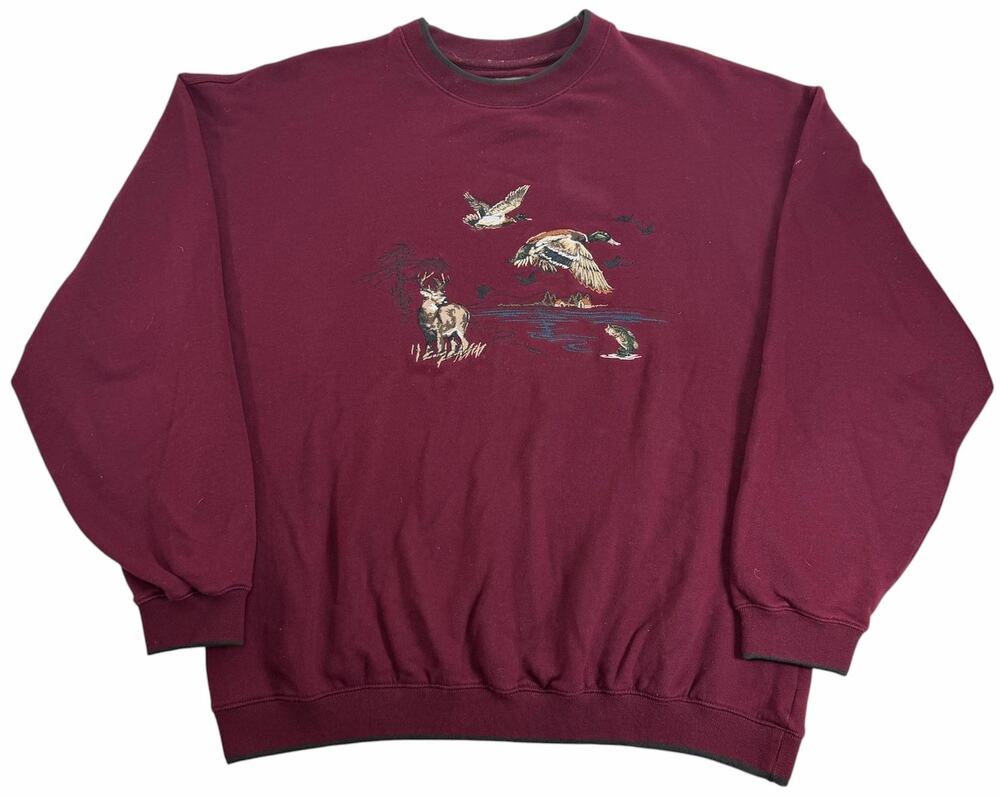 Vintage 90s Wildlife Maroon Crewneck Sweatshirt Croft & Barrow Outdoor Men's XLT